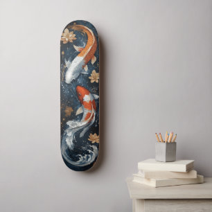 Serene Koi Fish with Lotus Flowers Skateboard