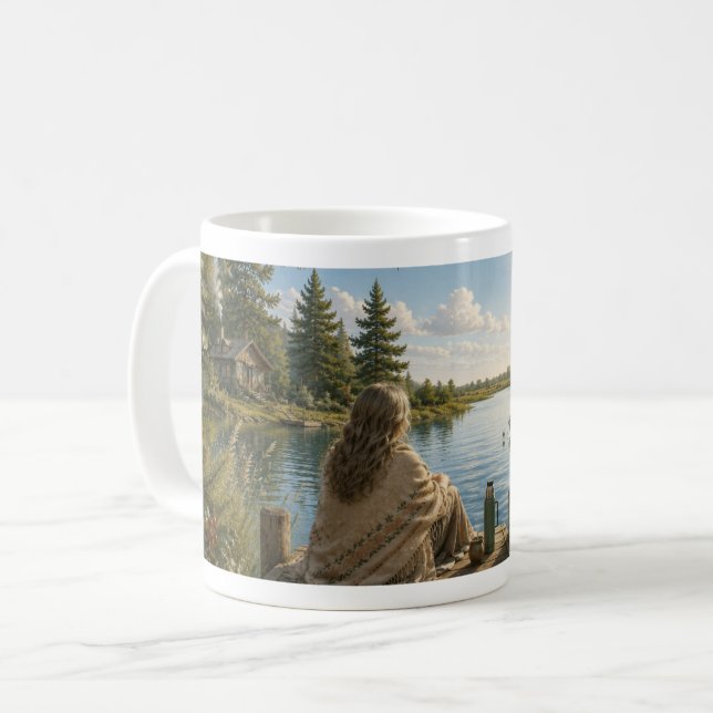 Serene Lakeside Botanical Nature Meditation Mug (Front Left)