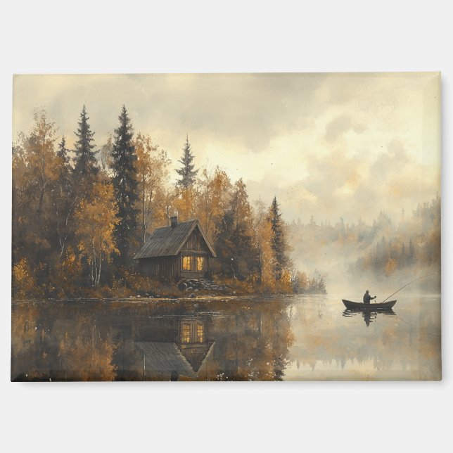 Serene Lakeside Cabin Refrigerator Magnet (Front)