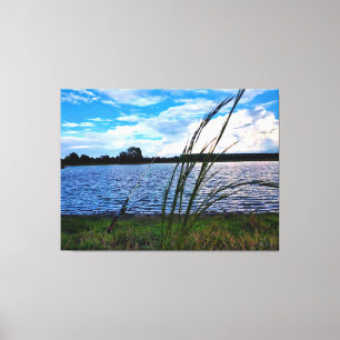 Serene Lakeside Fishing Scene Canvas Print