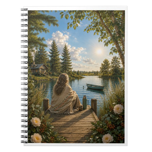Serene Lakeside Notebook | Peaceful Nature & Cotta (Front)