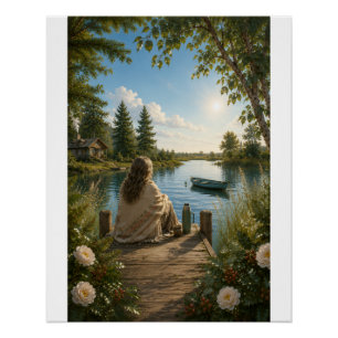 Serene Lakeside Retreat Botanical Nature Wall Art