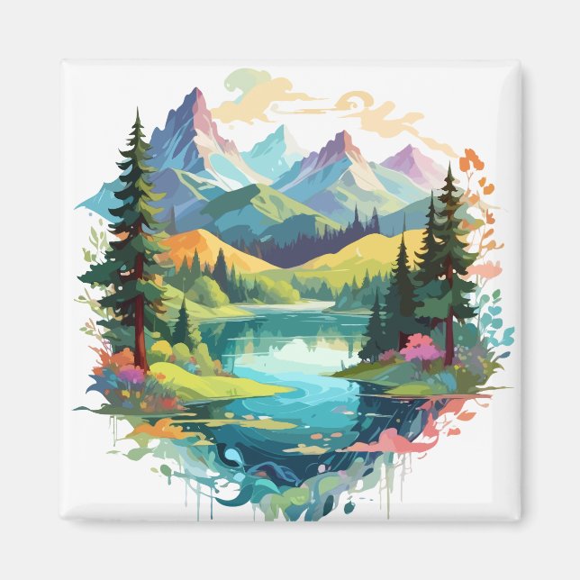 Serene Landscape Calm Tranquil Nature Mountains Magnet (Front)