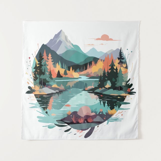 Serene Landscape Calm Tranquil Nature Mountains  Tapestry (Front)