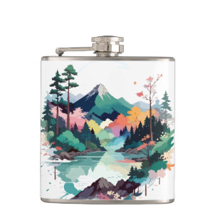 Serene Landscape Calm Tranquil Nature Outdoors Art Hip Flask