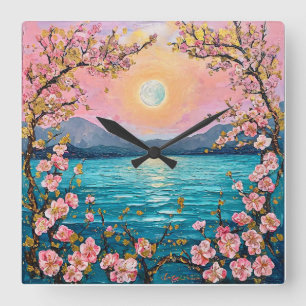 Serene landscape square wall clock