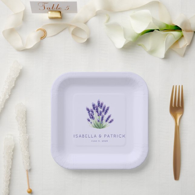 Serene Lavender Botanical Illustration Paper Plate (Wedding)