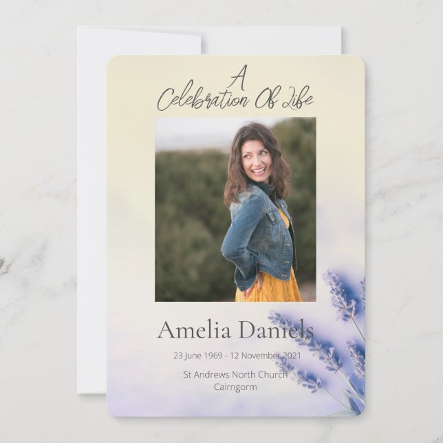 Serene Lavender Celebration Of Life Photo Card (Front)