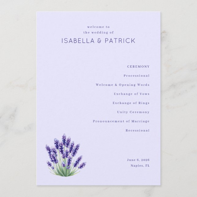 Serene Lavender Floral Wedding Program Programme (Front)