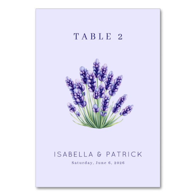 Serene Lavender Watercolor Floral Table Number (Front)