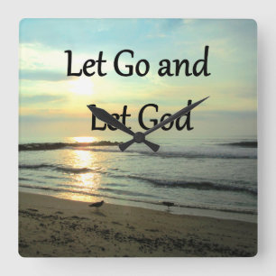 SERENE LET GO AND LET GOD OCEAN PHOTO SQUARE WALL CLOCK