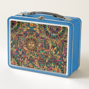 Serene Light Blue "Vibrant Historical Emblem" Lunc Metal Lunch Box