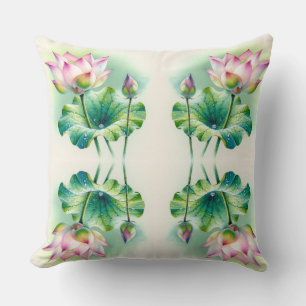 Serene Lotus Bliss: Tranquil Watercolor Pillow Des