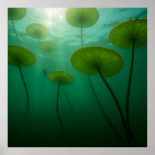 Serene Lotus Leaves Underwater Sunlight Glow Poster