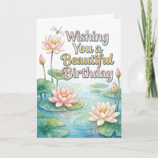 Serene Lotus Pond Watercolor Birthday Card