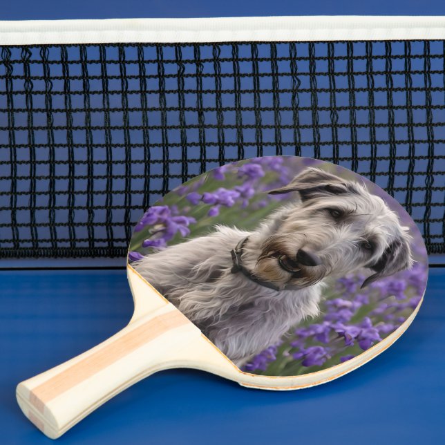 Serene Majesty: Wolfhound In Purple Iris Field, Ping Pong Paddle (Insitu)