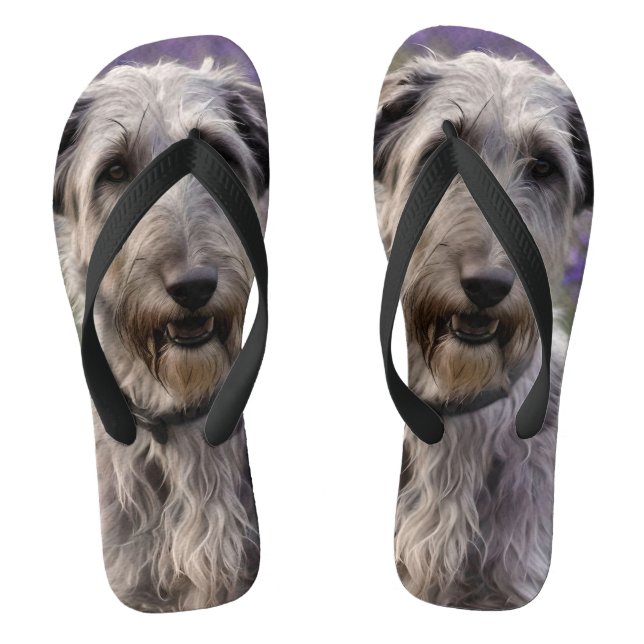 Serene Majesty: Wolfhound Sitting in a Purple Iris Jandals (Footbed)