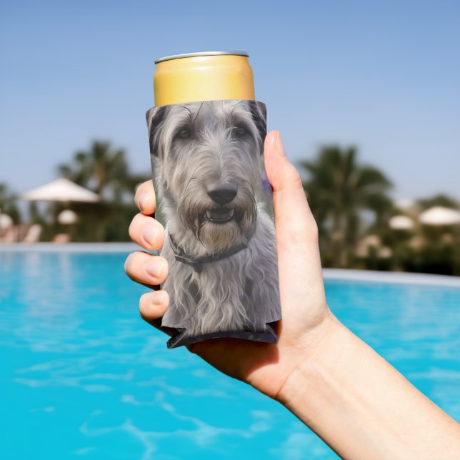Serene Majesty: Wolfhound Sitting in a Purple Iris Seltzer Can Cooler (In Situ Pool)