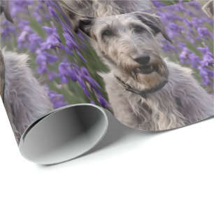 Serene Majesty: Wolfhound Sitting in a Purple Iris Wrapping Paper