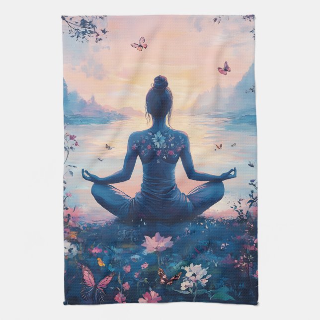 Serene Meditation at Sunrise (2) Tea Towel (Vertical)