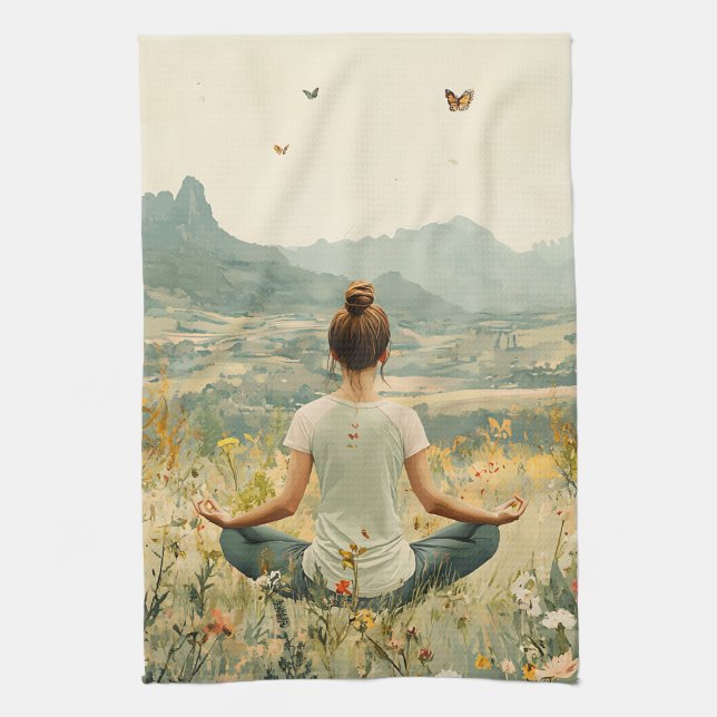 Serene Meditation at Sunrise (6) Tea Towel (Vertical)