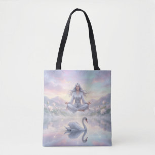 Serene Meditation Woman & Swan Fantasy Tote Bag