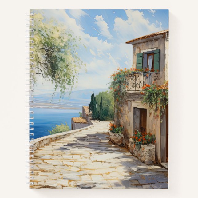 Serene Mediterranean Coastal Spiral Notebook (Front)