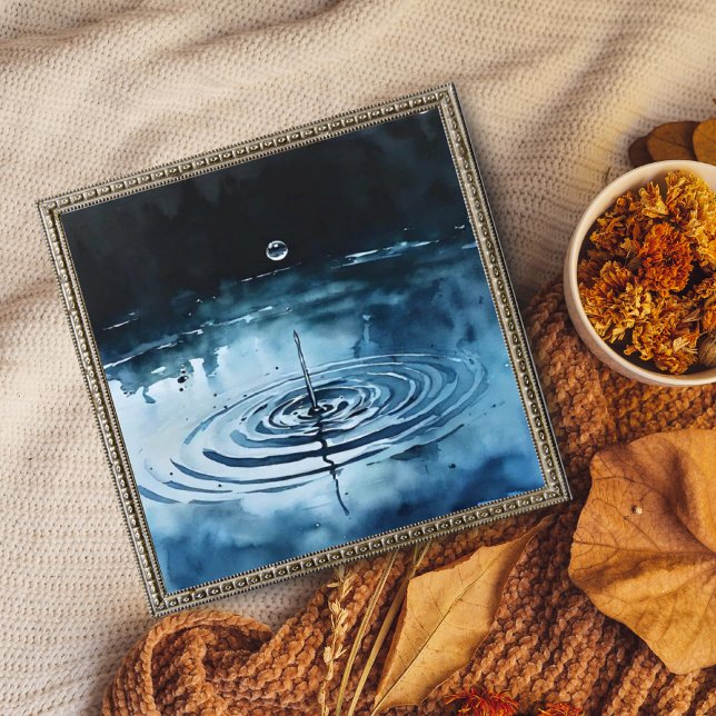  Serene Midnight Blue Water Drop Ripple Art Print (Creator Uploaded)