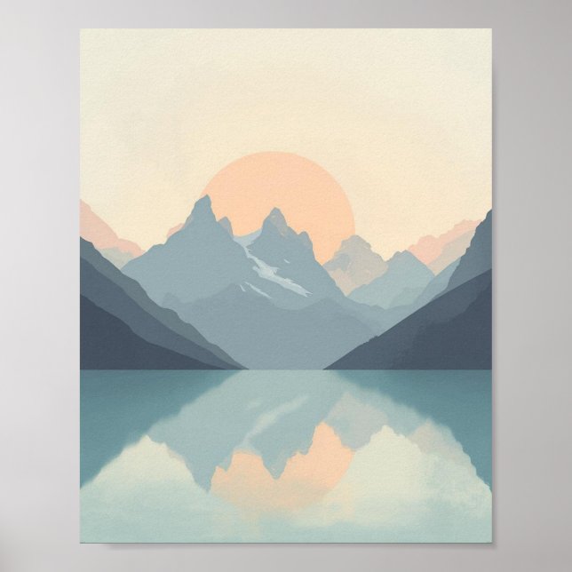 Serene Minimalist Mountain Sunset Poster (Front)