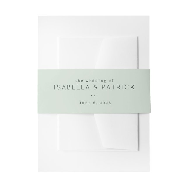 Serene Mint Green Minimalist Wedding Invitation Ba Belly Band (Front Example)