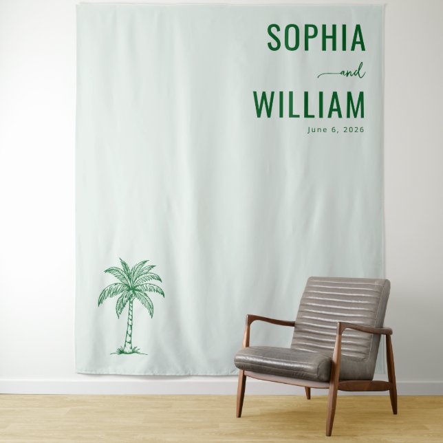 Serene Mint Palm Tree Tapestry (In Situ)
