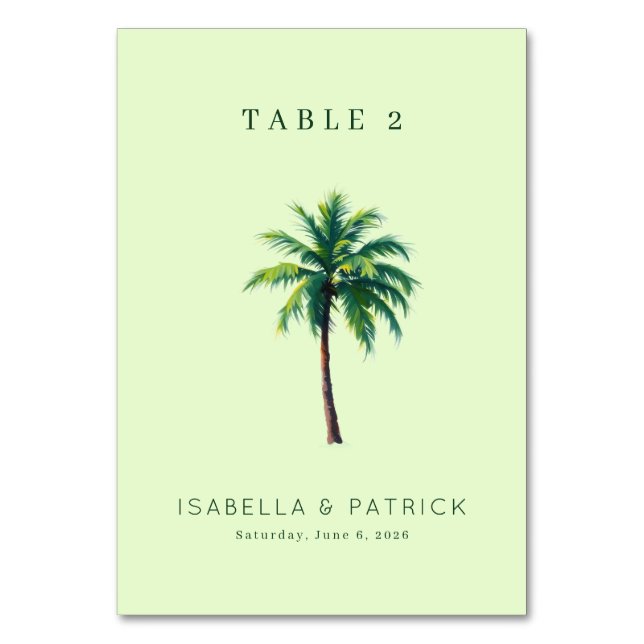 Serene Mint Tropical Palm Tree Table Number (Front)