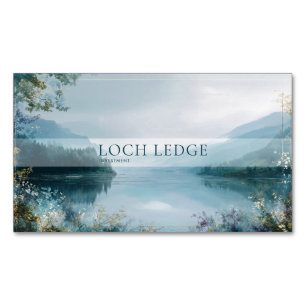 Serene Misty Mountain Lake Gold Sparkle Magnetic Business Card