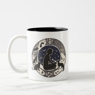 Serene Moonlit Cats & Girl Silhouette Artistic Mug
