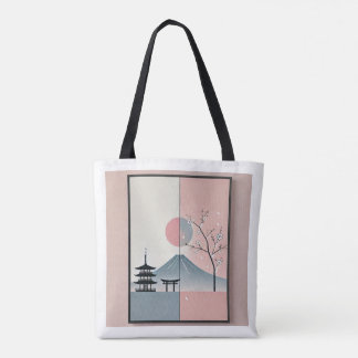 Serene Mount Fuji and Cherry Blossom Ink Art  Tote Bag