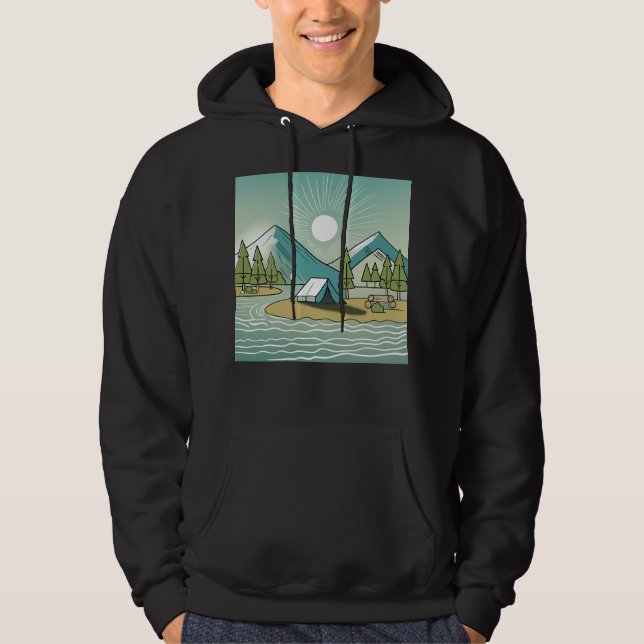 Serene mountain campsite hoodie (Front)