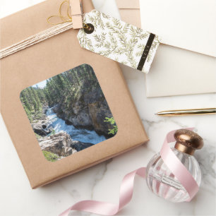 Serene Mountain Cascade – Stanley Falls Portrait Square Sticker