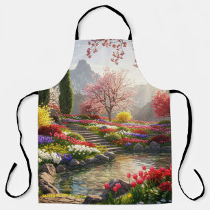 serene mountain garden apron