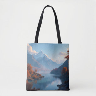 Serene Mountain Lake & Autumn Trees Landscape Tote Bag
