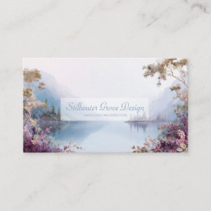 Serene Mountain Lake Gold and Mauve Floral Business Card
