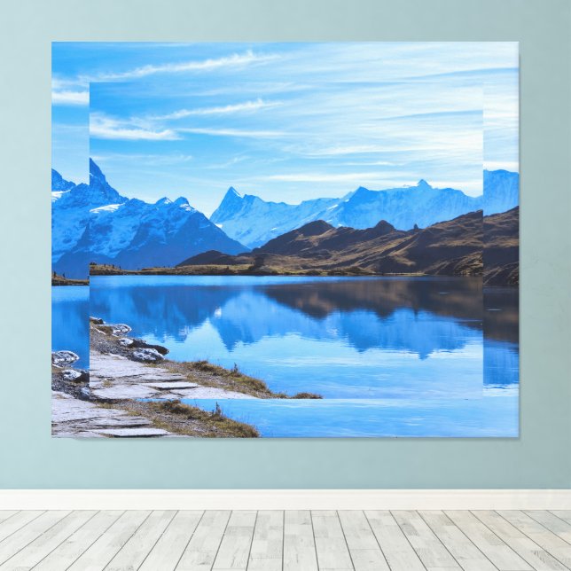 Serene Mountain Landscape with Flowing River Canvas Print (Insitu(Wood Floor))