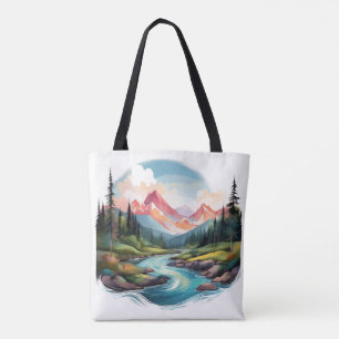 Serene Mountain Landscape with River Tote Bag