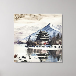 Serene Mountain Pagoda (Winter) Canvas Print