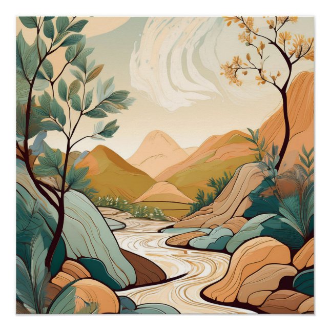 Serene Mountain River – Tranquil Nature Art Poster (Front)