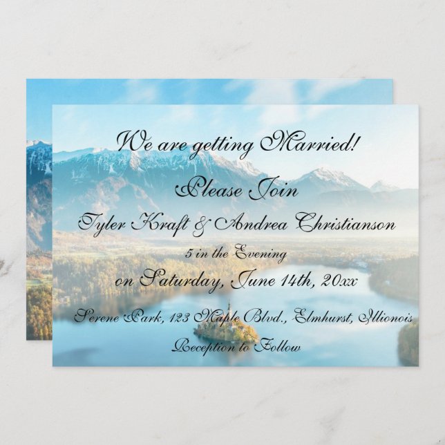 Serene Mountain Scene Wedding Invitation (Front/Back)