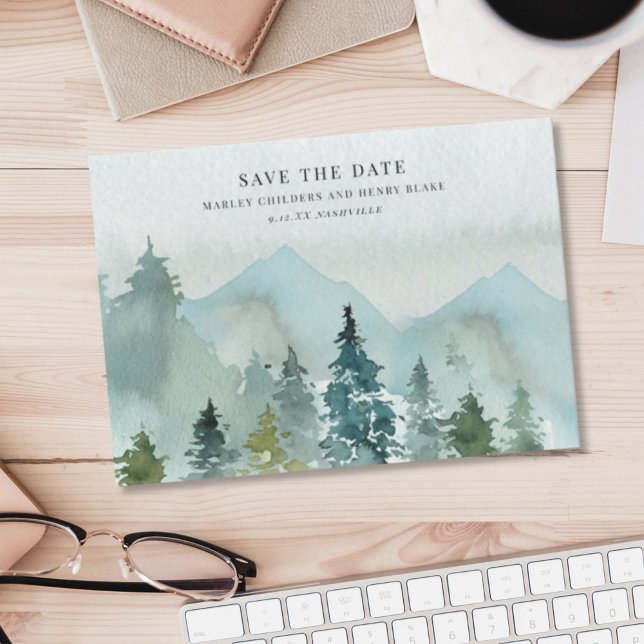 Serene Mountain Scenery Watercolor Wedding Save The Date (Creator Uploaded)