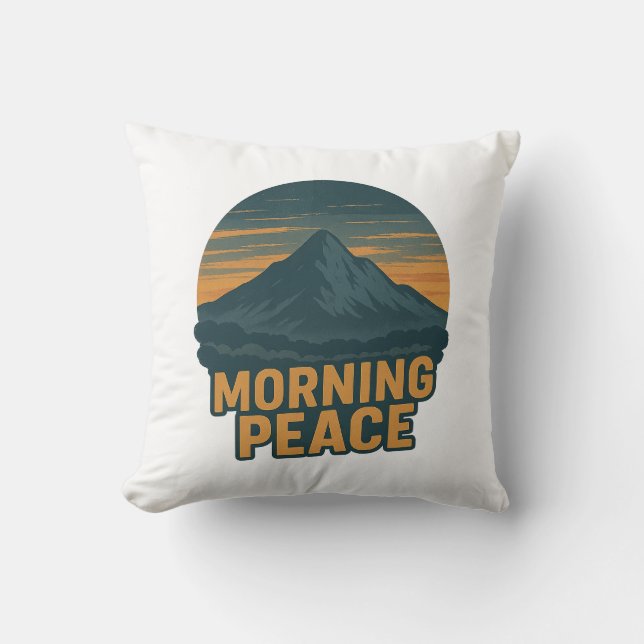 Serene Mountain Sunrise Retro Emblem Cushion (Front)