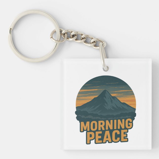 Serene Mountain Sunrise Retro Emblem Key Ring (Front)