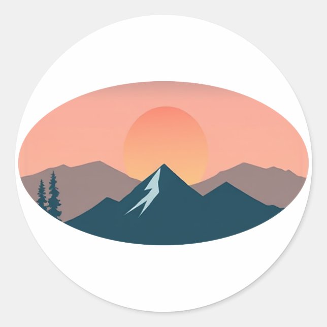 Serene Mountain Sunset  Classic Round Sticker (Front)