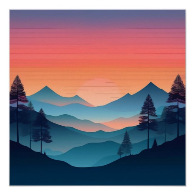 Serene Mountain Sunset View Poster (Front)